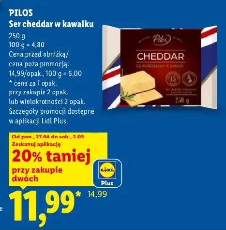 Ser cheddar w kawałku Pilos