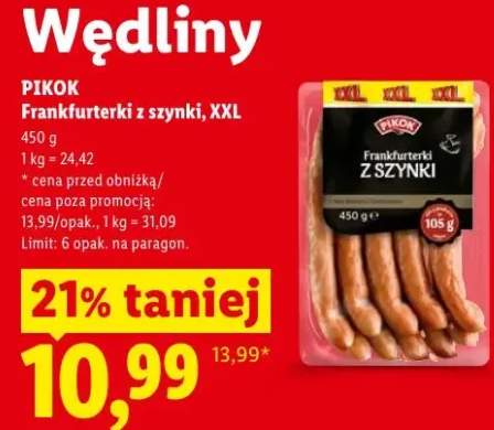 Frankfurterki z szynki XXL Pikok