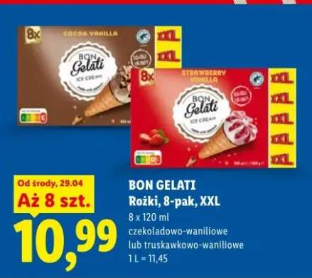 Lody Rożki truskawkowo-waniliowe Bon Gelati 8-pak XXL
