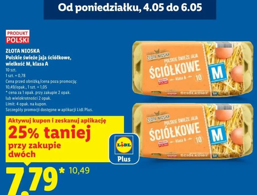 Jaja świeże ściółkowe polskie wielkość M klasa A Złota Nioska