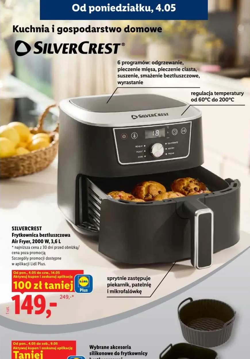 Frytkownica beztłuszczowa SilverCrest Air Fryer 2000W 3,6l