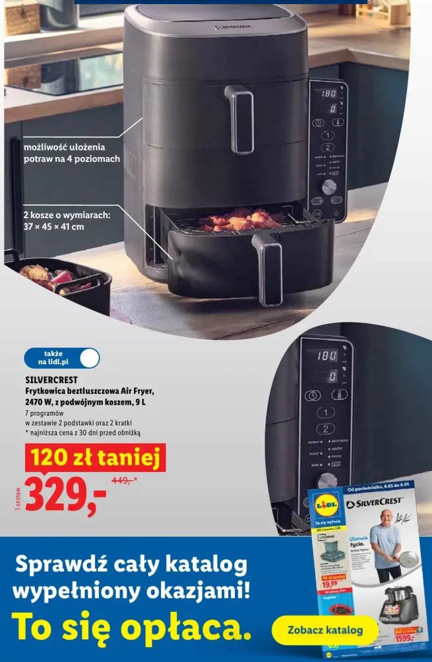 Frytkownica beztłuszczowa SilverCrest Air Fryer 2470W z podwójnym koszem 9l