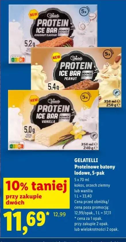 Proteinowe batony lodowe Gelatelli Protein Ice Bar wanilia 5-pak