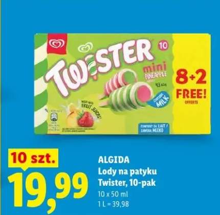Lody na patyku Twister Mini Pineapple Algida 10-pak