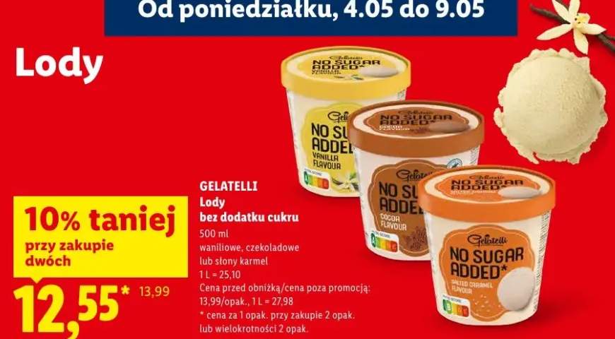 Lody bez dodatku cukru Gelatelli No Sugar Added waniliowe