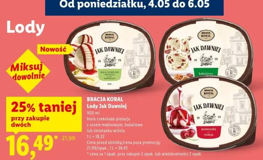 Lody Jak Dawniej Bracia Koral biała czekolada-pistacja z sosem malinowym