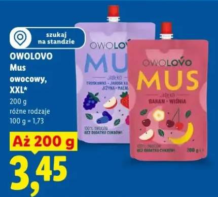 Mus owocowy XXL Owolovo jabłko truskawka jagoda jeżyna malina
