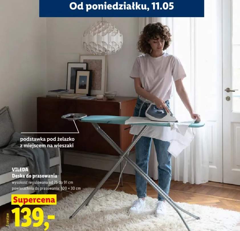 Deska do prasowania Vileda wysokość regulowana od 75 do 91cm powierzchnia do prasowania 100x30cm