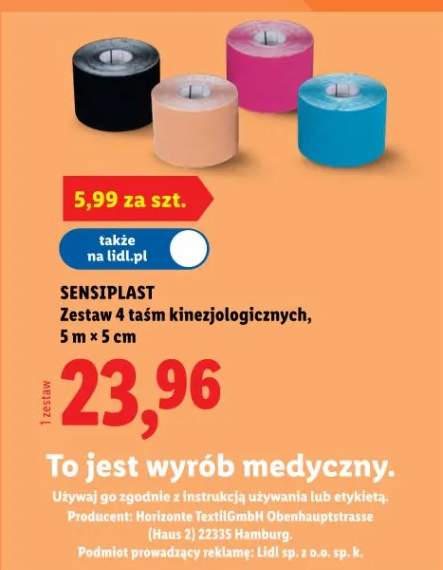 Zestaw 4 taśm kinezjologicznych Sensiplast 5m×5cm