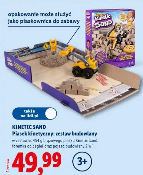 Piasek kinetyczny zestaw budowlany Kinetic Sand w zestawie 454g brązowego piasku foremka do cegieł oraz pojazd budowlany 2w1