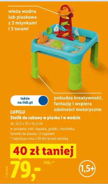 Stolik do zabawy w piasku i w wodzie Lupilu 52,5x70x52,5cm