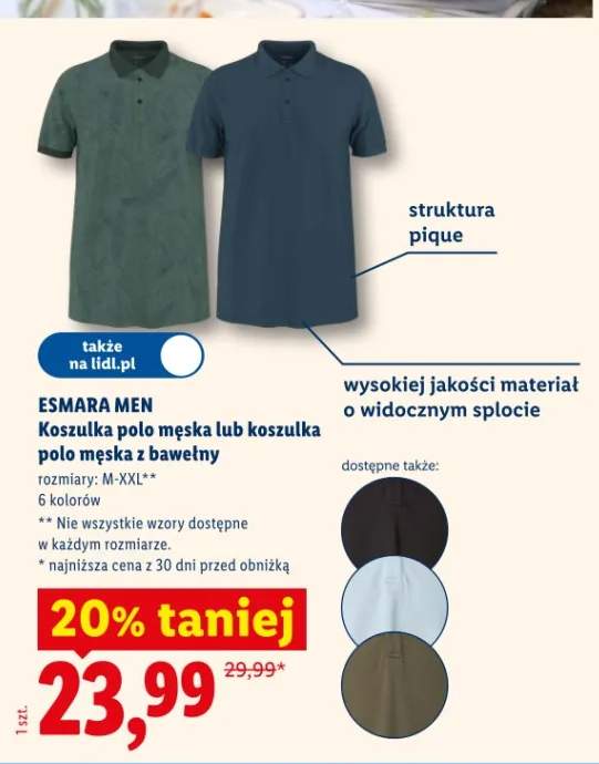 Koszulka polo męska z bawełny Esmara Men rozmiary M-XXL 6 kolorów struktura pique