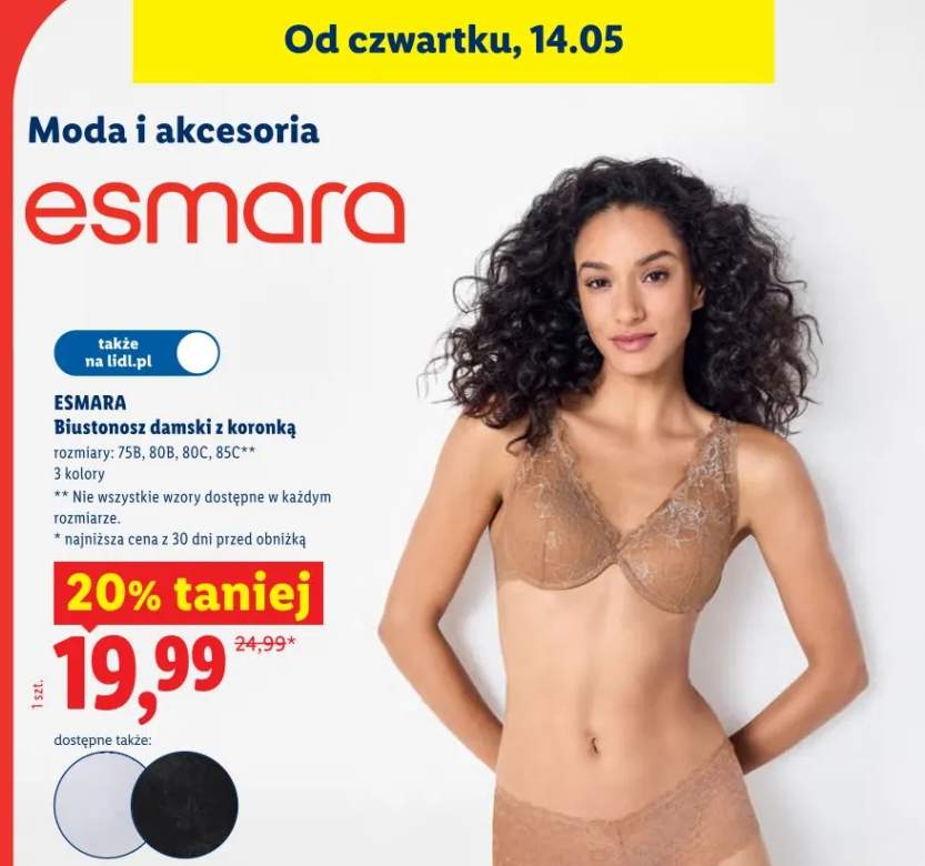 Biustonosz damski z koronką Esmara rozmiary 75B 80B 80C 85C 3 kolory