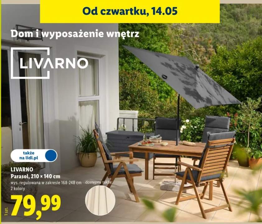 Parasol ogrodowy Livarno 210x140cm wys. regulowana w zakresie 168-248cm 2 kolory