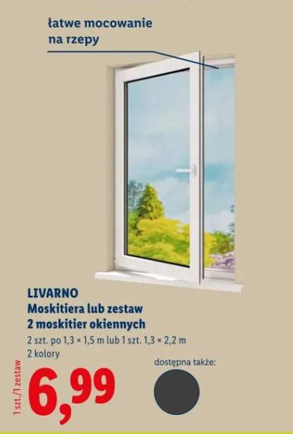Moskitiera okienna Livarno 2szt. po 1,3x1,5m lub 1szt. 1,3x2,2m 2 kolory