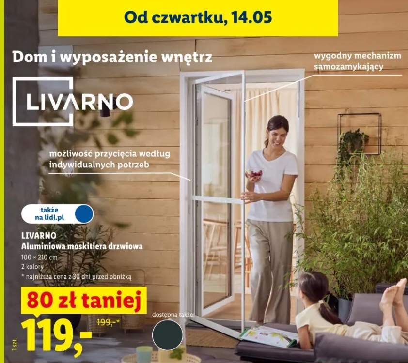 Aluminiowa moskitiera drzwiowa Livarno 100x210cm 2 kolory