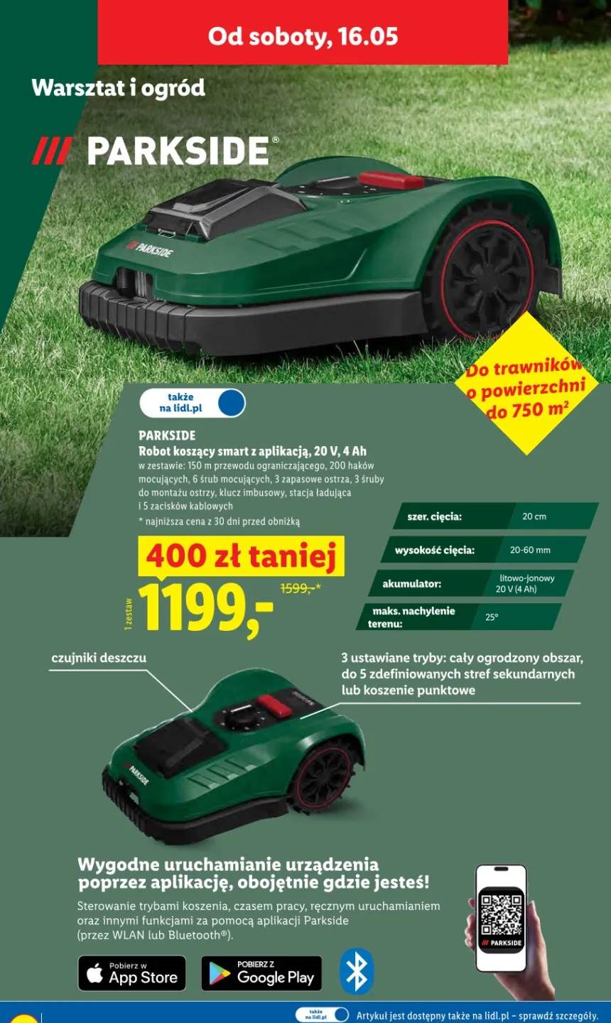 Robot koszący smart z aplikacją Parkside 20V 4Ah