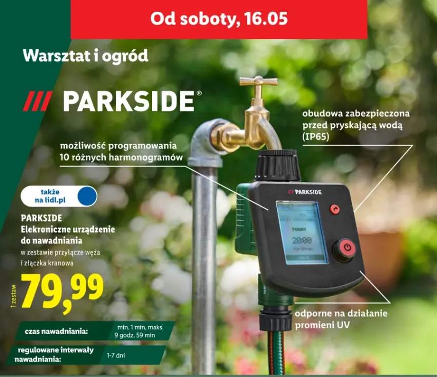 Elektroniczne urządzenie do nawadniania Parkside w zestawie z przyłączem węża i złączką kranową