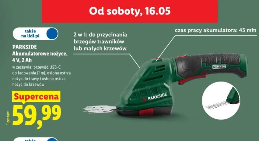 Akumulatorowe nożyce ogrodowe Parkside 4V 2Ah