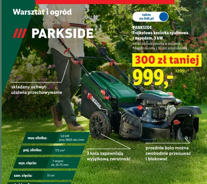 Kosiarka spalinowa trójkołowa z napędem Parkside 3kW