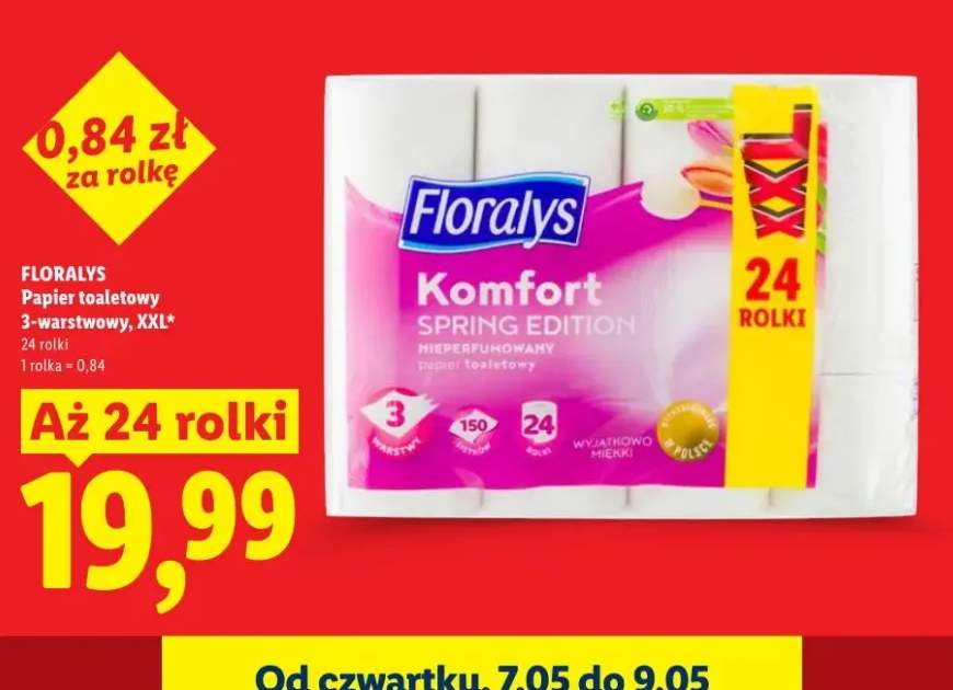 Papier toaletowy 3-warstwowy XXL Floralys Komfort Spring Edition nieparfumowany