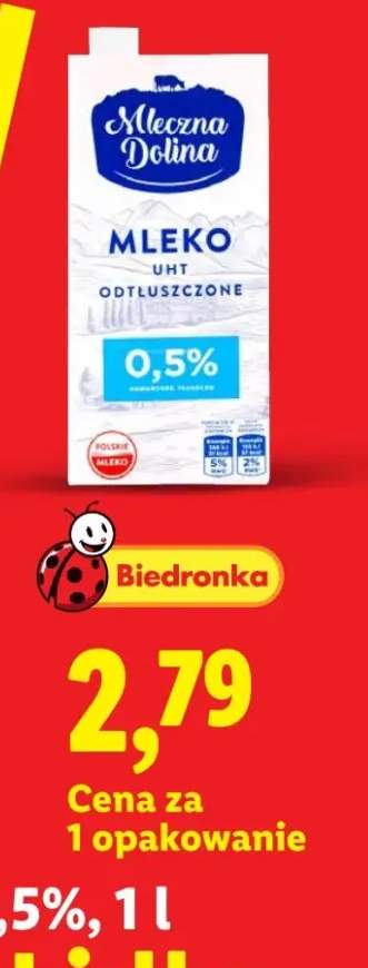 Mleko UHT odtłuszczone Mleczna Dolina 0,5%