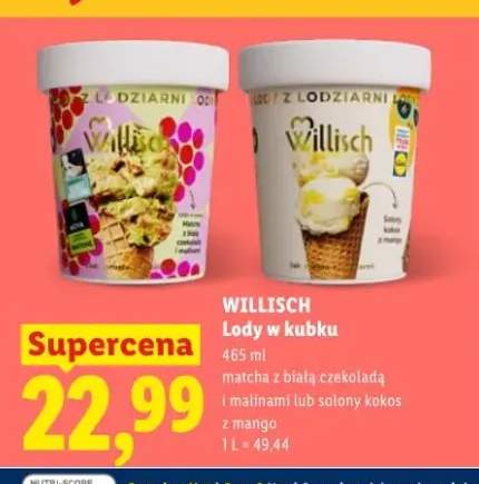 Lody w kubku Willisch matcha z białą czekoladą i malinami