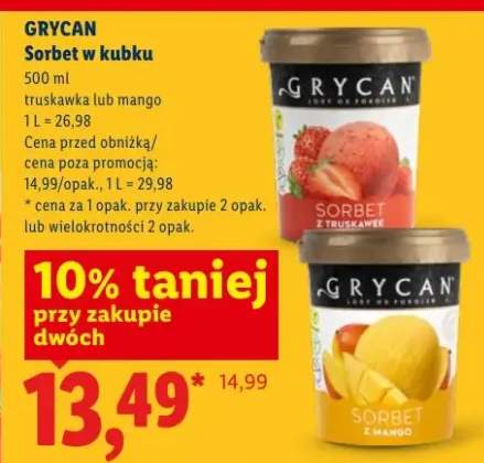 Sorbet w kubku Grycan mango