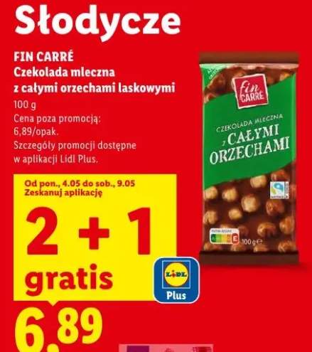 Czekolada mleczna Fin Carré z całymi orzechami laskowymi