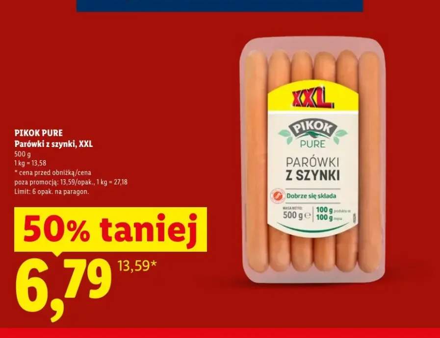 Parówki z szynki Pikok Pure XXL