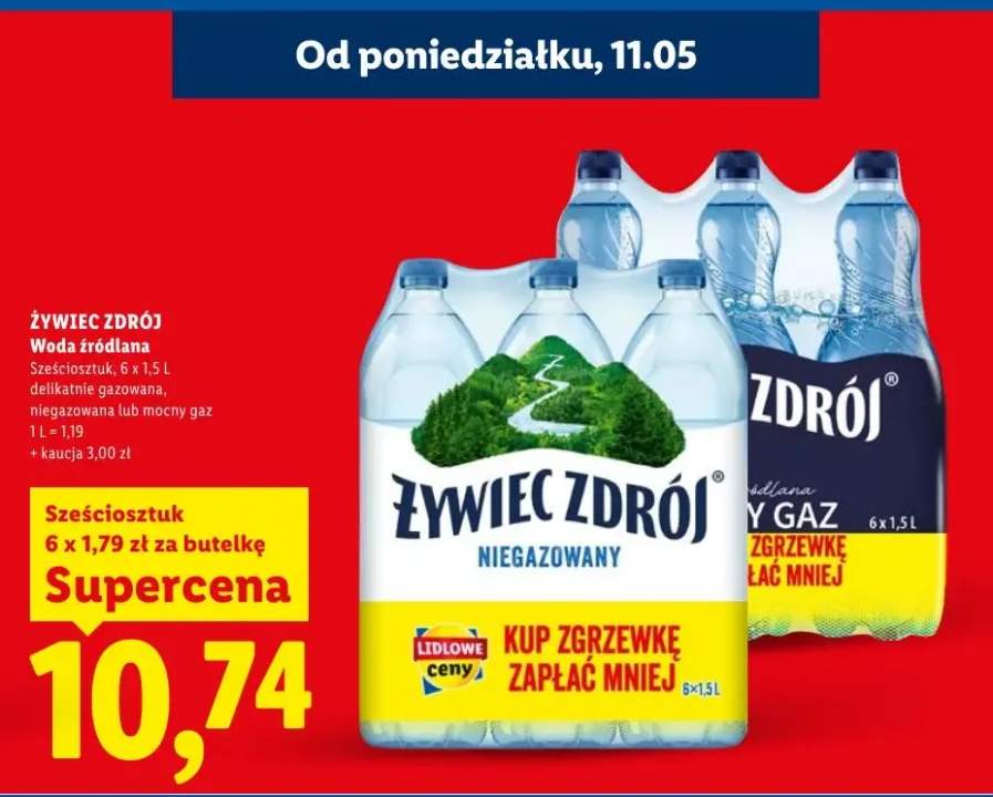 Woda źródlana Żywiec Zdrój delikatnie gazowana 6-pak 1.5l