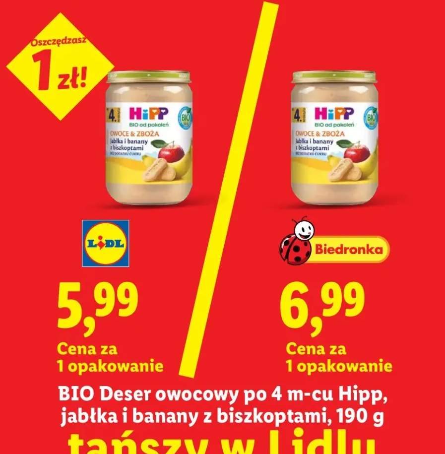 BIO Deser owocowy po 4m-cu Hipp jabłka i banany z biszkoptami