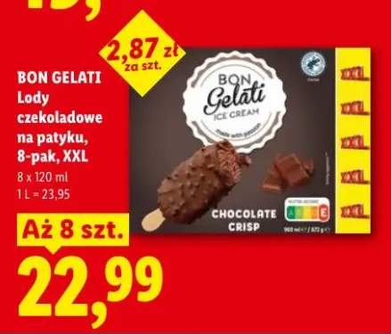 Lody czekoladowe na patyku Chocolate Crisp BON GELATI 8-pak XXL
