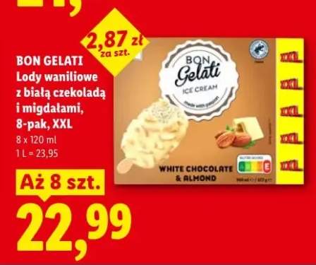 Lody waniliowe z białą czekoladą i migdałami White Chocolate & Almond BON GELATI 8-pak XXL
