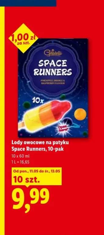 Lody owocowe na patyku Space Runners Gelatelli 10-pak