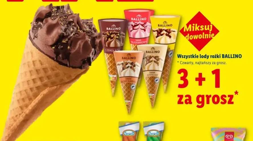 Lody rożki smak truskawkowy Ballino