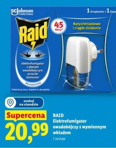 Elektrofumigator owadobójczy z wymiennym wkładem RAID
