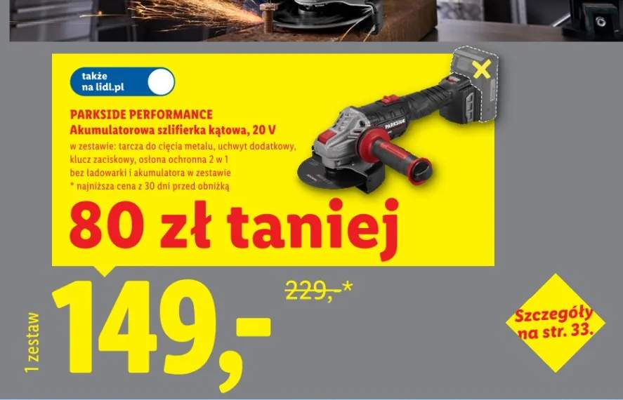 Akumulatorowa szlifierka kątowa PARKSIDE PERFORMANCE 20V