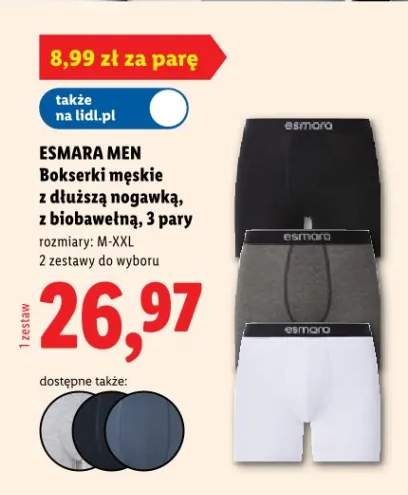 Bokserki męskie z dłuższą nogawką z biobawełną ESMARA MEN 3 pary