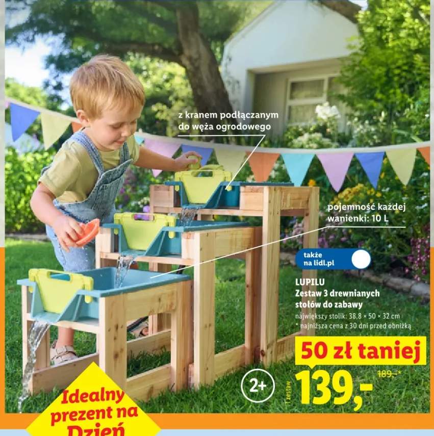 Zestaw 3 drewnianych stołów do zabawy LUPILU