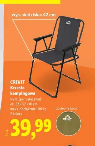 Krzesło kempingowe CRIVIT 52x52x81cm 110kg