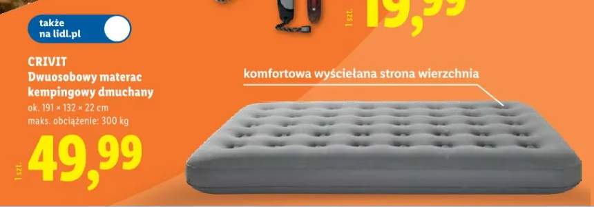 Dwuosobowy materac kempingowy dmuchany CRIVIT 191x132x22cm 300kg