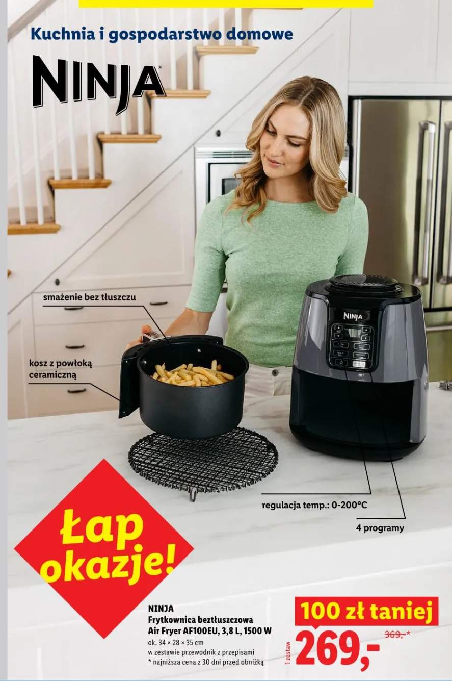 Frytkownica beztłuszczowa NINJA Air Fryer AF100EU 3,8l 1500W 34x28x35cm