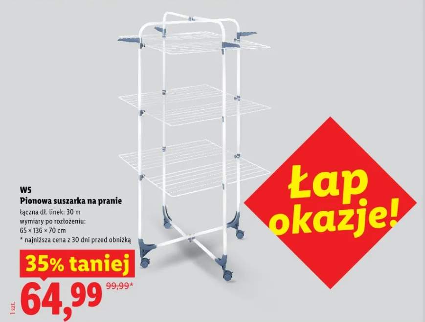 Pionowa suszarka na pranie W5 łączna dł. linek 30m 65x136x70cm