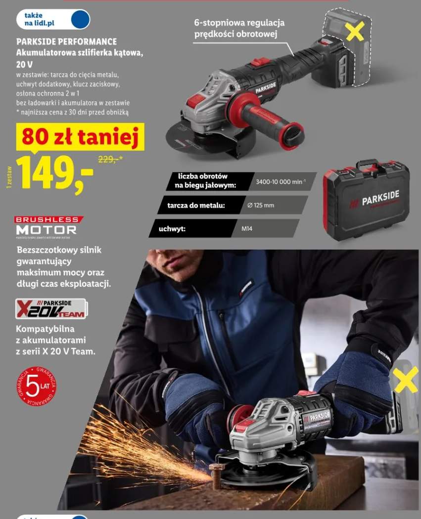 Akumulatorowa szlifierka kątowa PARKSIDE PERFORMANCE 20V