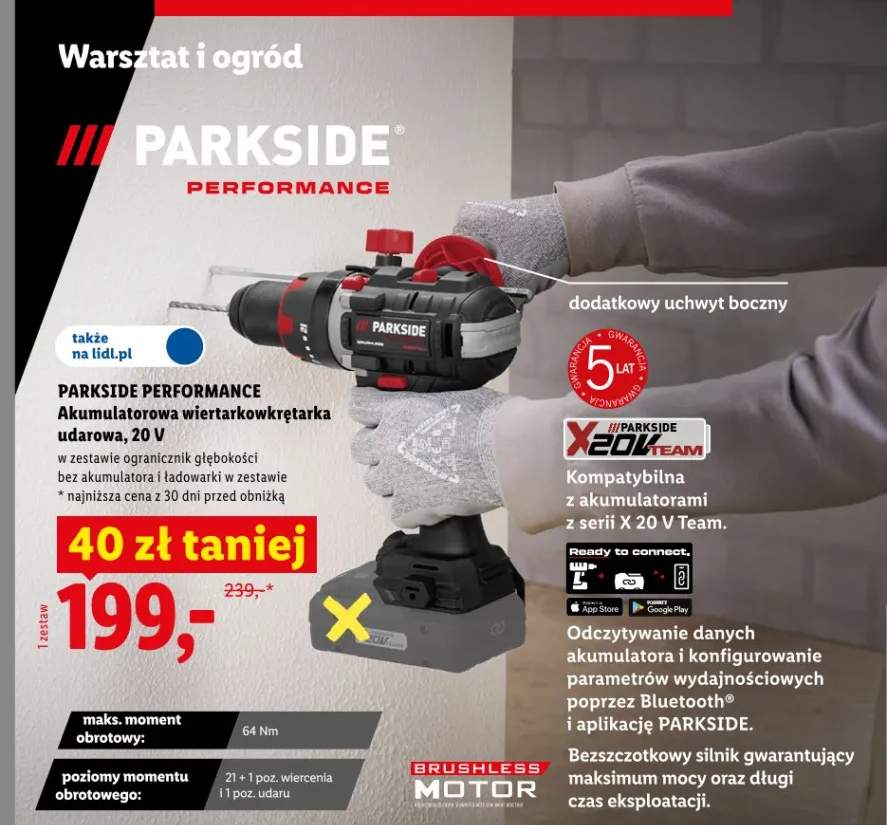Akumulatorowa wiertarkowkrętarka udarowa PARKSIDE PERFORMANCE 20V
