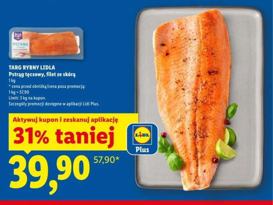 Pstrąg tęczowy filet ze skórą Targ Rybny Lidla