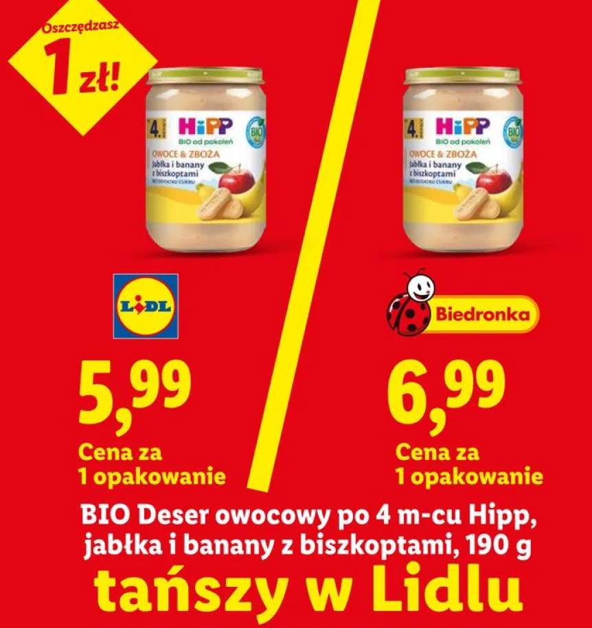 BIO Deser owocowy po 4m-cu HiPP jabłka i banany z biszkoptami