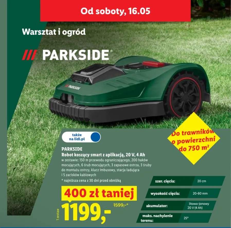Robot koszący smart z aplikacją PARKSIDE 20V 4Ah