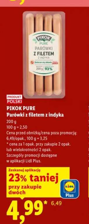 Parówki z filetem z indyka PIKOK PURE